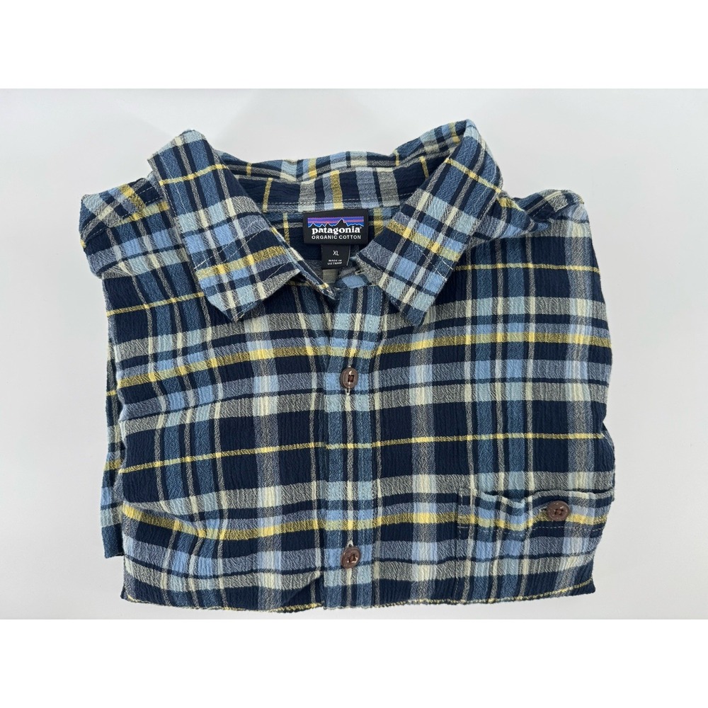 Patagonia A/C Shirt Mens XL Blue Plaid Textured Organic Cotton Button Up Casual - Picture 8 of 8